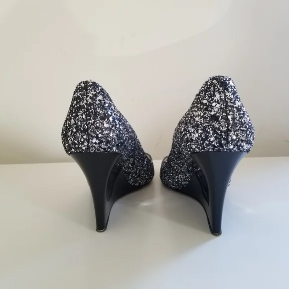 Jimmy Choo Baxen Glitter Peep-toe Wedge Pump - Picture 2 of 6